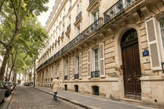 Façade haussmannienne au 121 rue Manin dans le 19e arrondissement de Paris avec numéro de rue en émail bleu