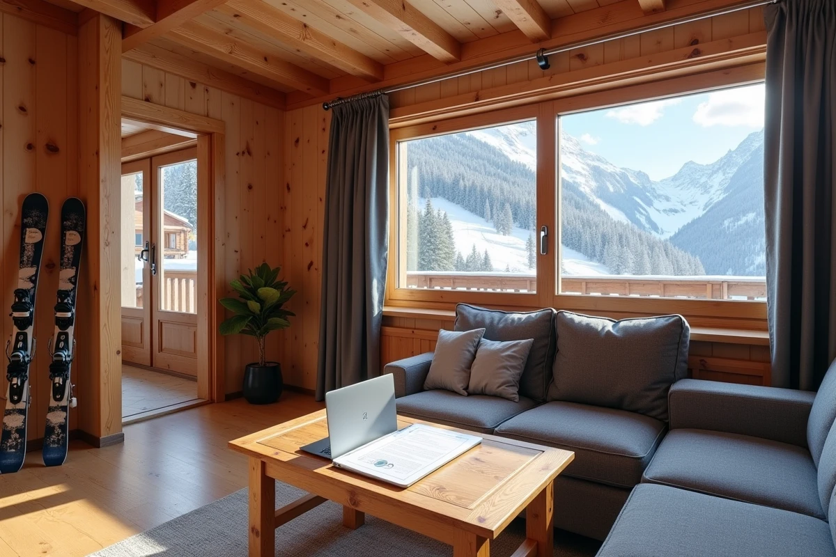 Intérieur d'un appartement de location à la Croisette des Menuires avec vue sur les pistes