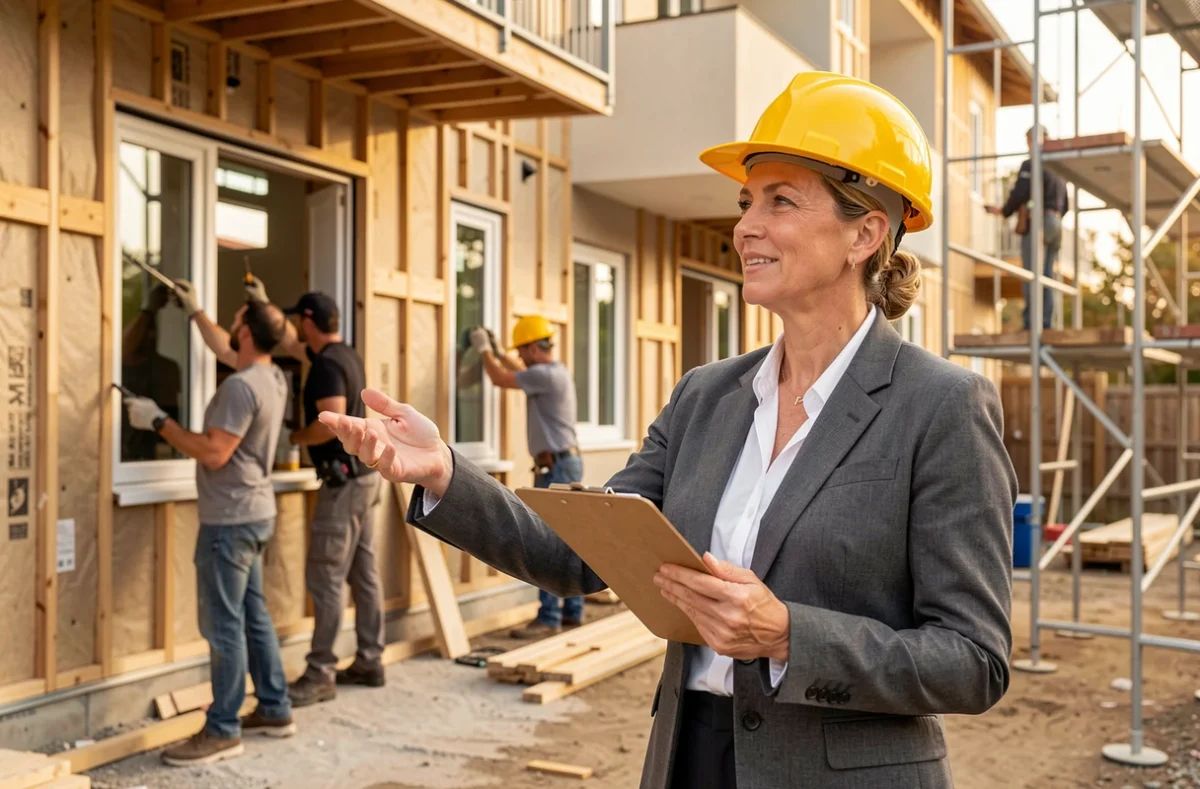 Coordinatrice de chantier supervisant une rénovation complète d'immeuble à Colmar pour Avenir Rénovations