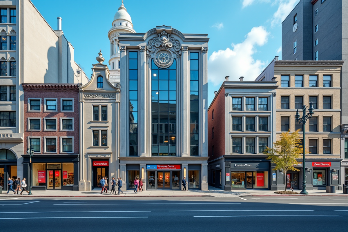 Bâtiments bancaires dans un quartier urbain en journée
