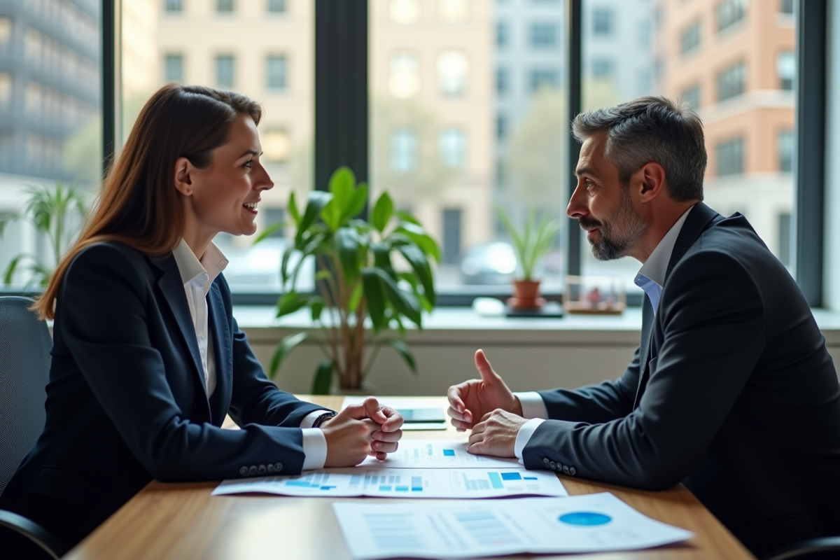 Conseillère financière expliquant le calcul du PTZ à un client