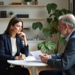 Femme et propriétaire discutent d'un contrat de location dans un appartement parisien