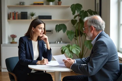 Femme et propriétaire discutent d'un contrat de location dans un appartement parisien