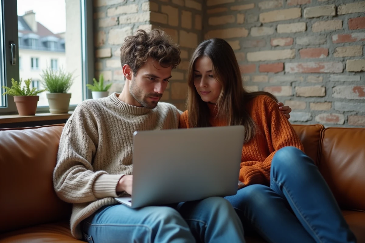 Couple utilisant la plateforme Locannonce pour une première demande de logement social à Paris