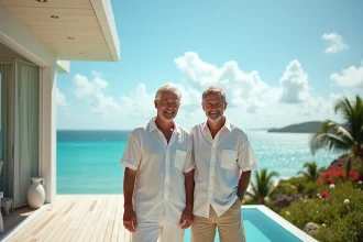 Couple détendu sur terrasse en villa privée caraibes