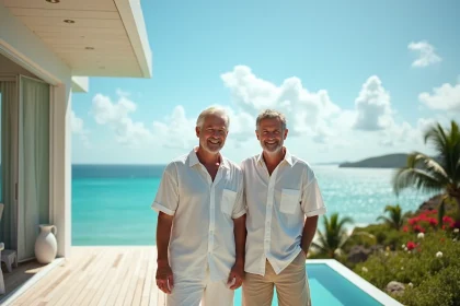 Couple détendu sur terrasse en villa privée caraibes