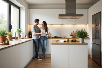 Cuisine moderne rénovée avec plans de rénovation