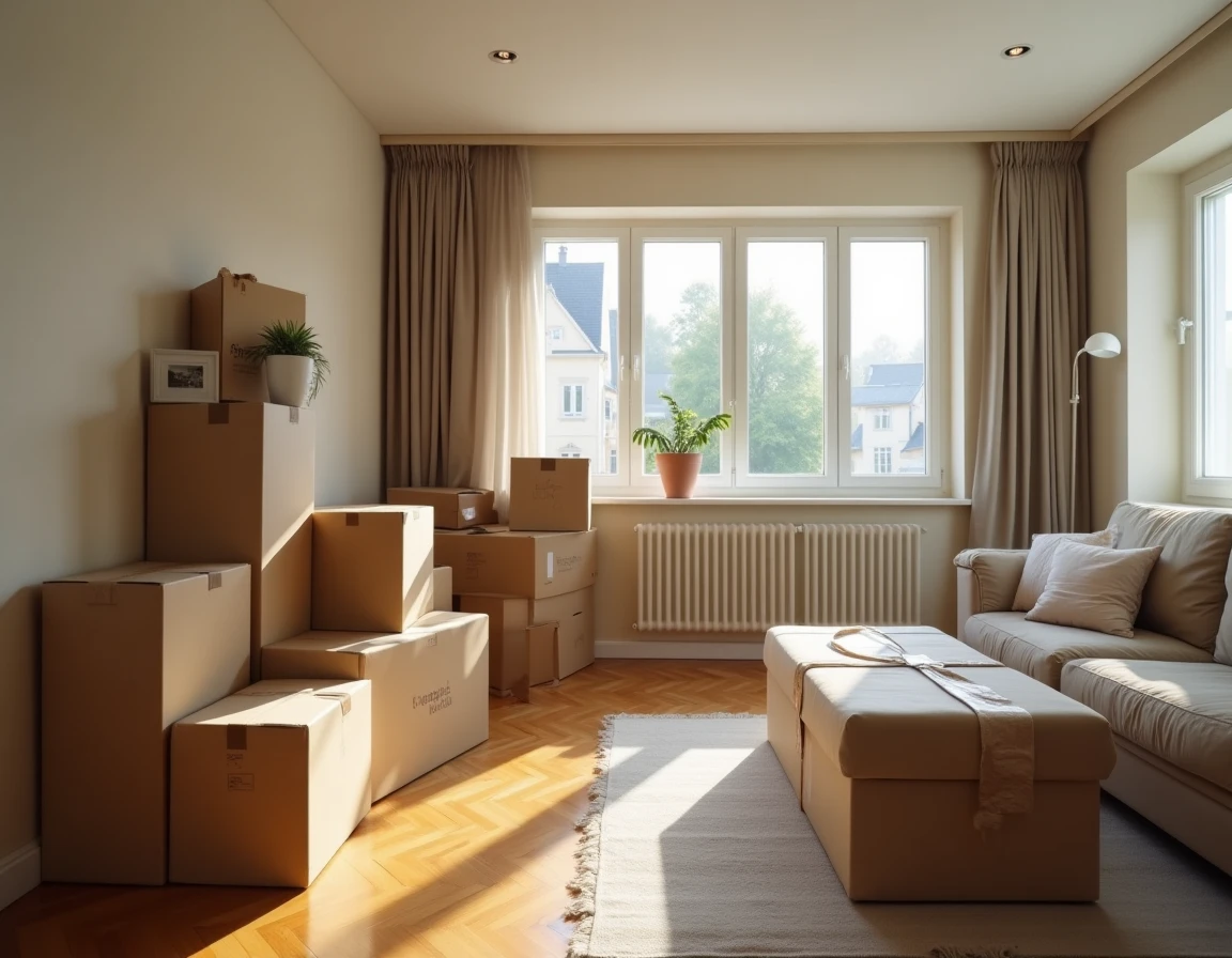 Intérieur d'une maison en cours de déménagement lors d'une procédure de divorce et vente urgente