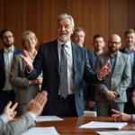 Homme en costume lors d'une enchère immobiliere