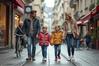 Famille à Grenoble promenade en ville avec enfants