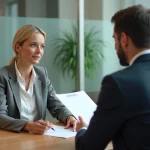 Femme d'affaires discutant avec un banquier dans un bureau moderne