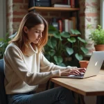 Jeune femme à Lyon utilisant son ordinateur portable