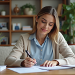 Femme remplissant un formulaire de changement d'adresse à la maison