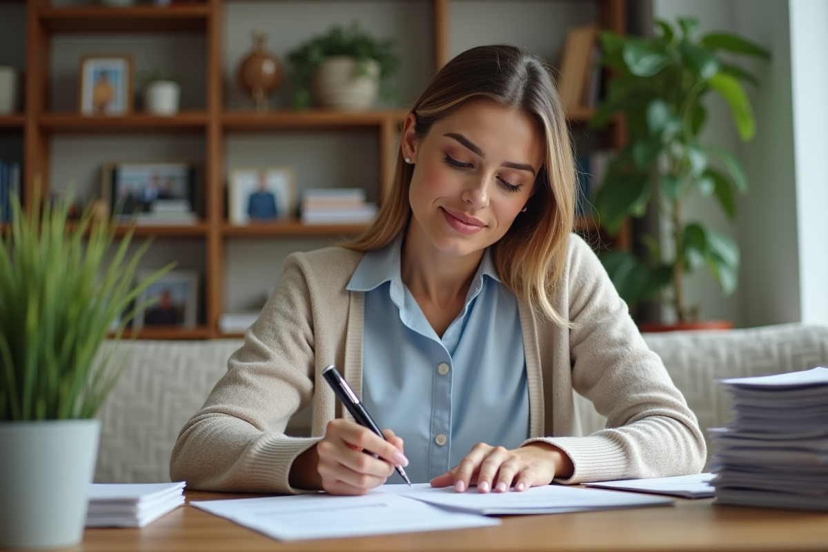 Femme remplissant un formulaire de changement d'adresse à la maison