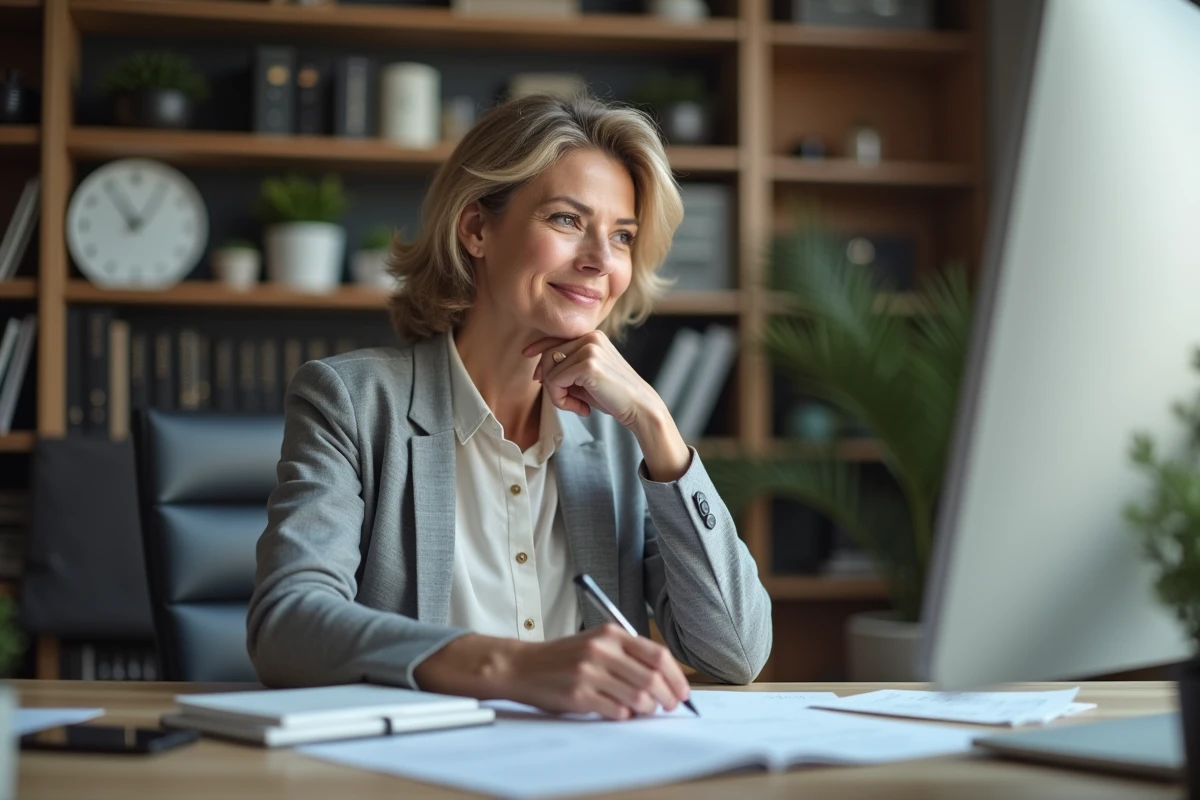 Femme d affaires souriante dans un bureau moderne