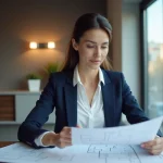 Femme professionnelle examinant des plans à Lyon