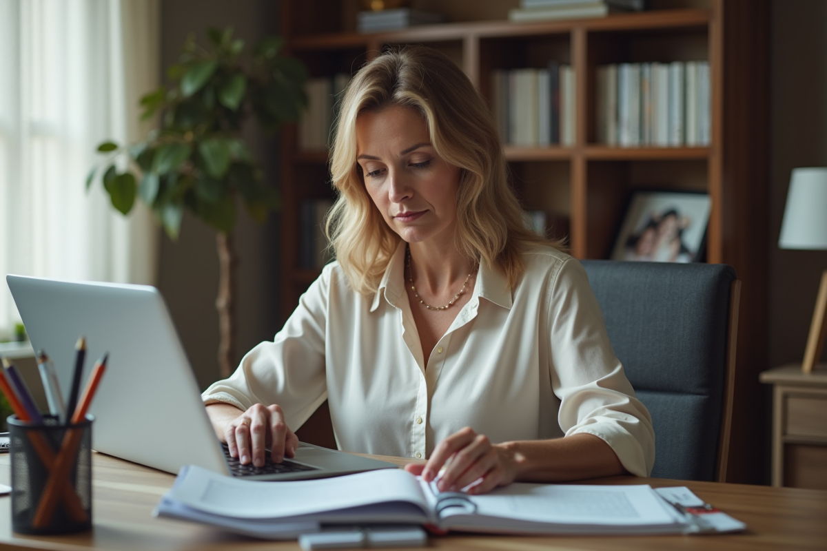 Femme travaillant sur son ordinateur dans un bureau à domicile
