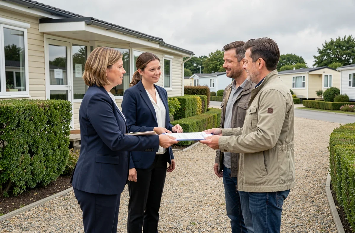 Gestionnaire de terrain remettant les garanties contractuelles à des acquéreurs d'une parcelle avec mobil-home