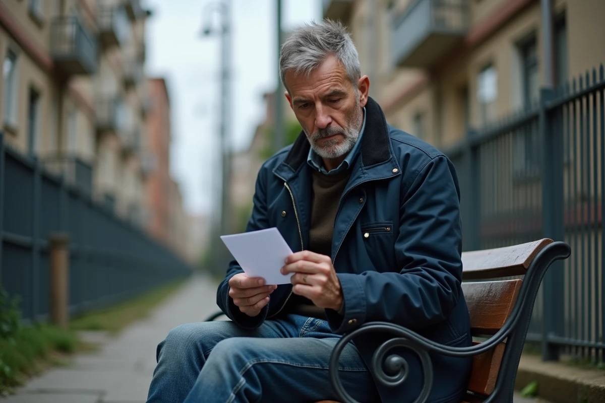 Homme contemplatif avec enveloppe dans un parc urbain