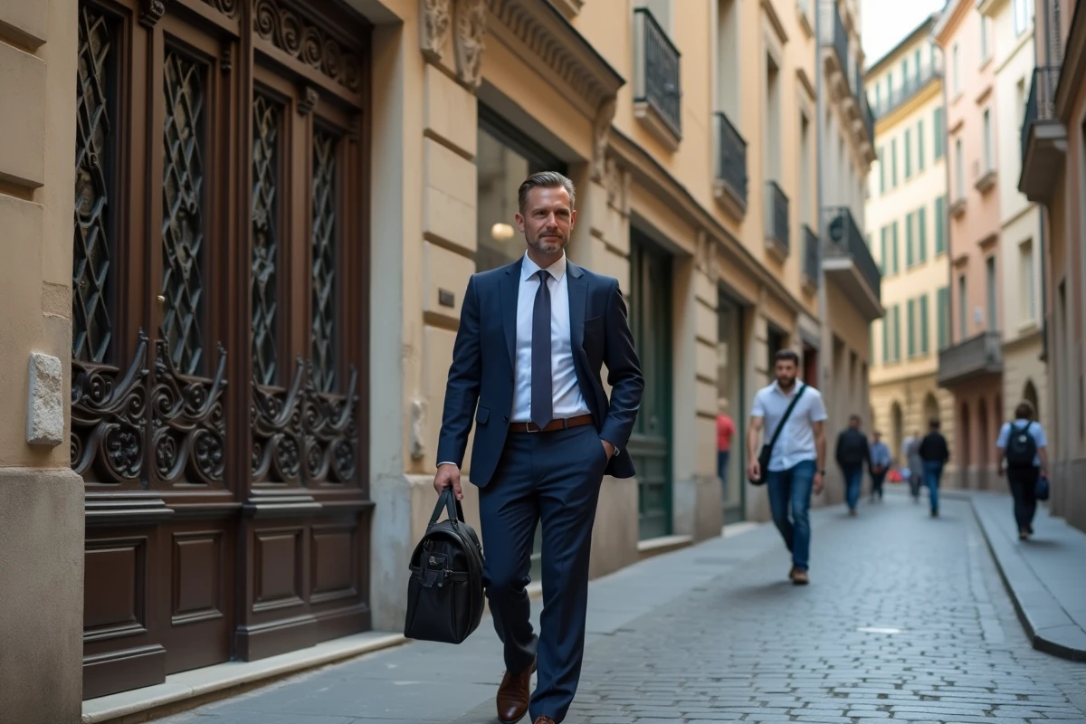 Homme en costume dans la vieille ville de Lyon