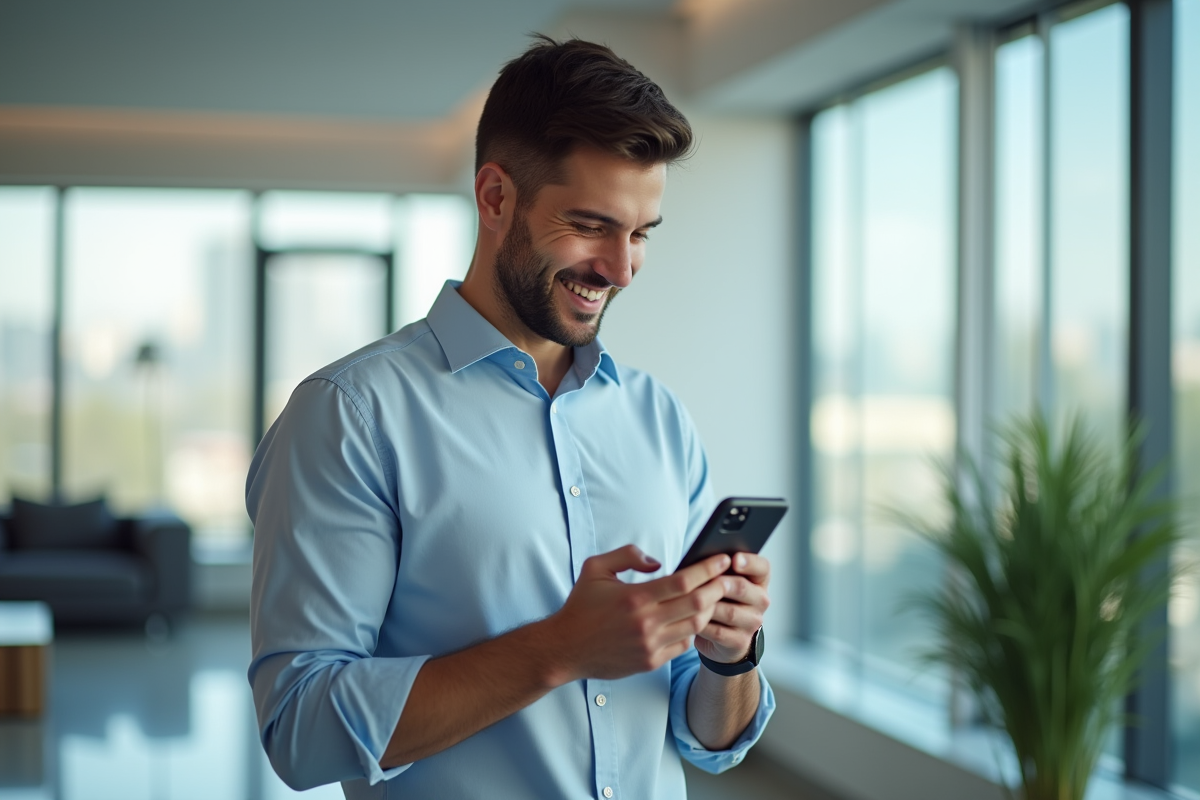 Jeune homme recevant une notification Visale sur son téléphone