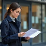Jeune femme à la mairie de Paris avec documents officiels
