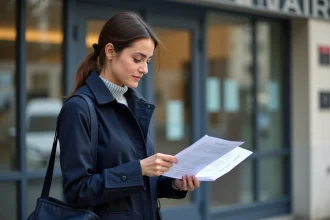 Jeune femme à la mairie de Paris avec documents officiels