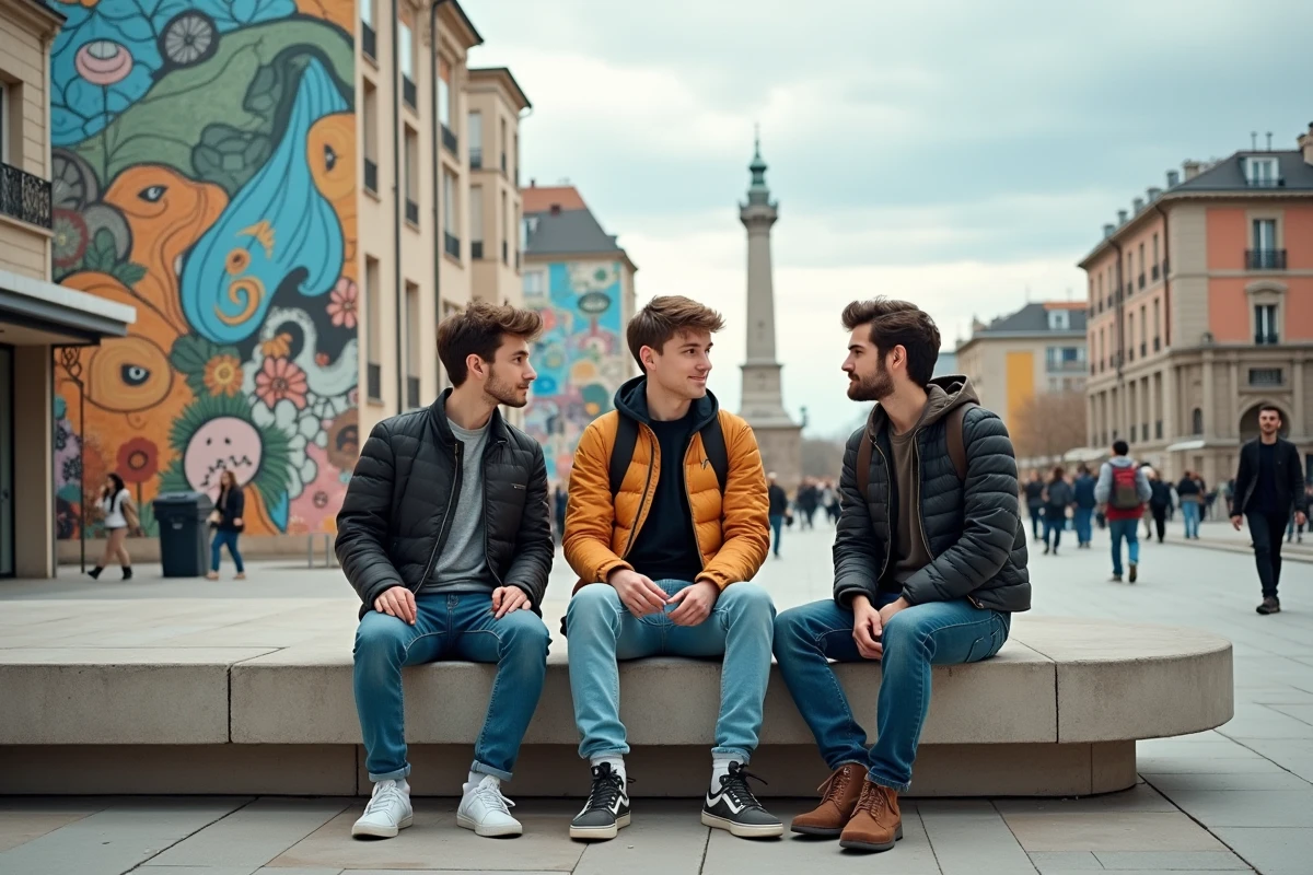 Jeunes assis devant une fresque urbaine