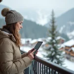 Femme consultant les prix de location aux Menuires Croisette en station de ski alpine