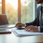 Personne bien habillee examinant documents financiers au bureau
