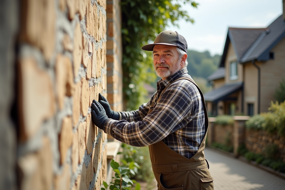 Hommes appliquant des panneaux d