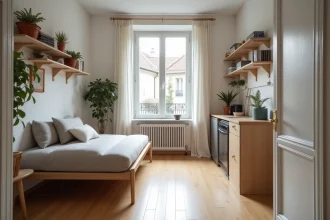 Intérieur d'un studio meublé moderne à La Roche-sur-Yon, idéal pour étudiant ou jeune actif proche des écoles