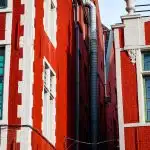 red and white painted concrete building